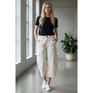 O'Neill Cargo Women Pants Size M Off White Elastic Waist